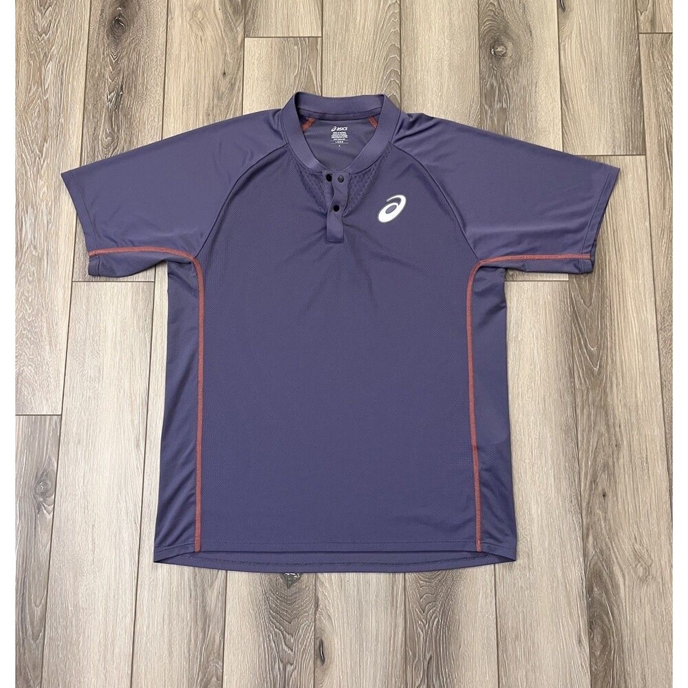 Asics Match Actibreeze Short Sleeve Henley Athletic Shirt Mens Sz L Purple
